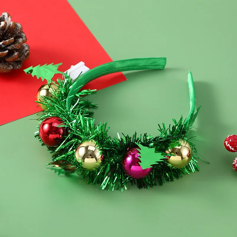 Festive Christmas Headband | Red & Green Beads, Golden Accents & Bell Charms | Hand-Wrapped Polyester Party Accessory