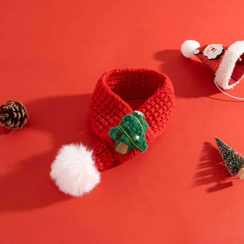 Pet Cat Knitted Scarf | Winter Christmas Soft Santa Claus Knit Scarves for Dog & Cats | Adjustable Xmas Costume Scarf Pet Supplies
