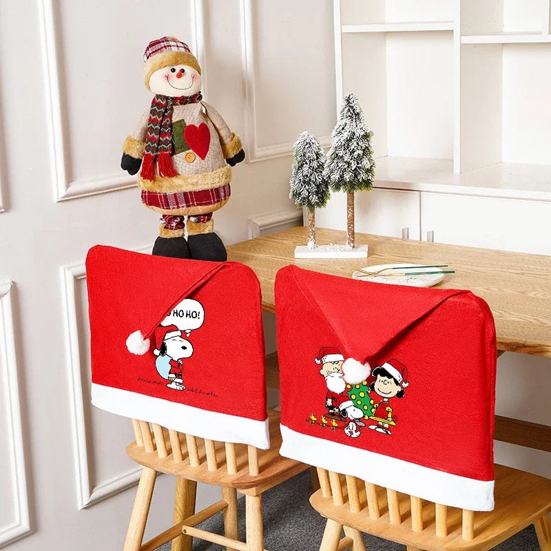 Snoopy's Christmas Hat Chair Covers | New Anime Home Decoration Living Room Cap Backrest Case | Fashion Big Xmas Gift Hot Sales