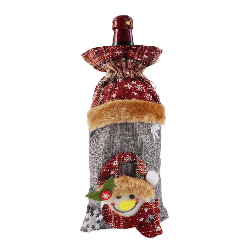 Christmas Wine Bottle Covers Set | Red Velvet Dress Sleeve Bags | Santa Claus Ornaments for New Year & Xmas Dinner Table Decoration
