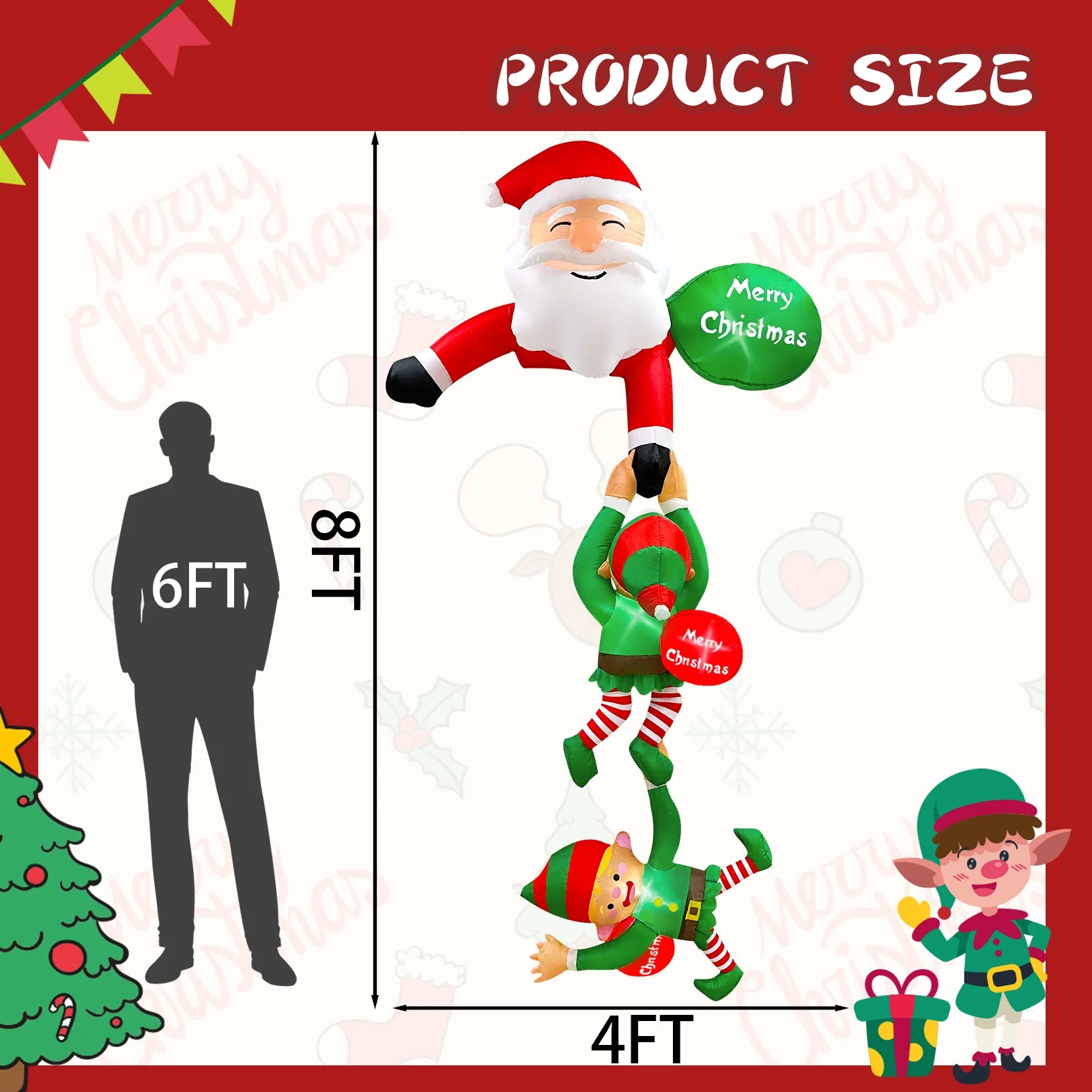 8FT Christmas Inflatable Decor | Climbing Santa, Reindeer, Snowman/Elves | Xmas Decor for Beam, Roof, Tree, Indoor Party