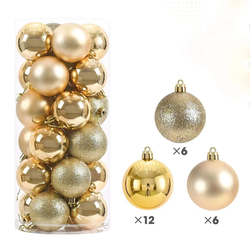 24pcs Christmas Tree Balls Set – 3/4/6cm Hanging Ornaments for Party Decor, New Year & Holiday Gifts