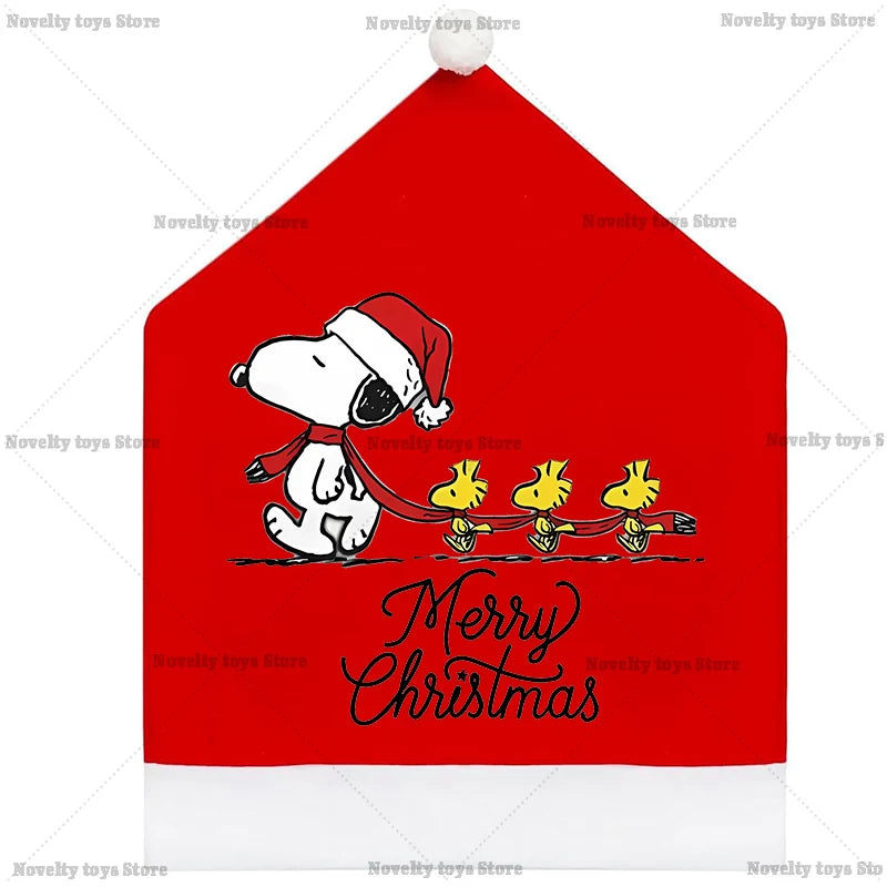 Snoopy's Christmas Chair Cover | Non-woven Fabric Seat Cover for Dining Table Decoration | Anime Xmas Party Supplies Home Gift