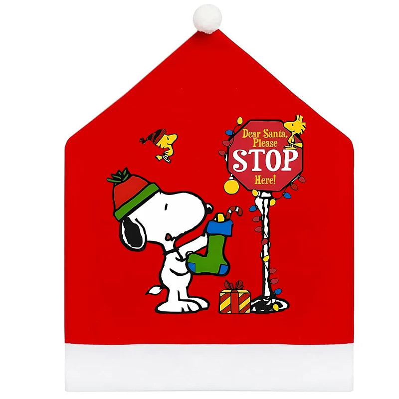 Snoopy's Christmas Chair Cover | Non-woven Fabric Seat Cover for Dining Table Decoration | Anime Xmas Party Supplies Home Gift