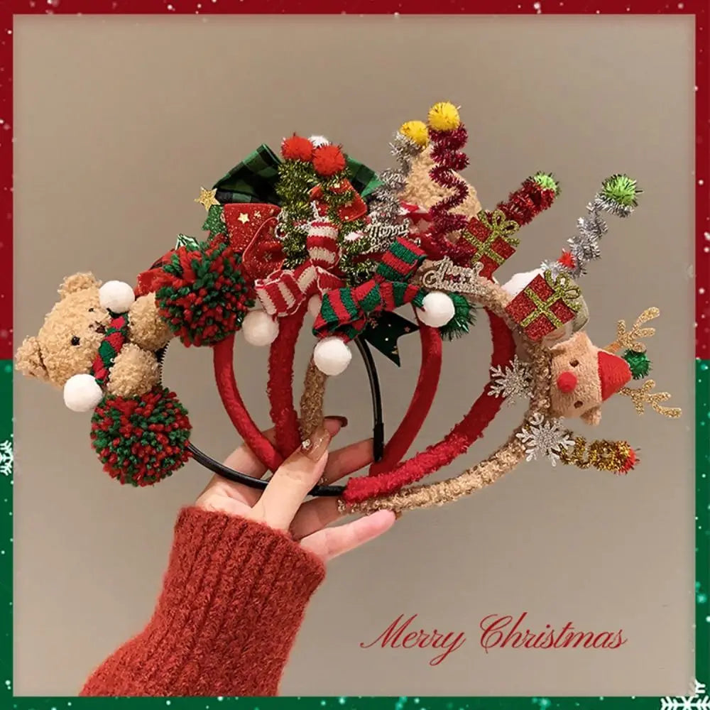 Christmas Headband Decoration | Santa Reindeer Antlers & Red Bowknot | Party Dress Up Plush Red Hair Band