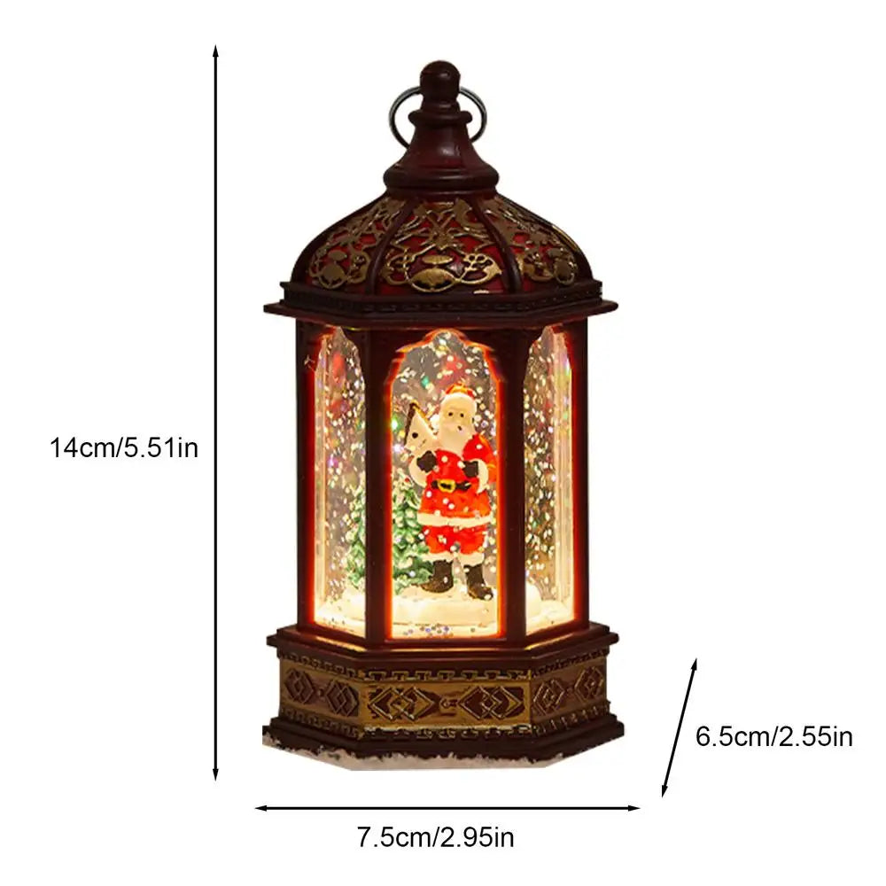 Christmas Snow Globe Lantern – Light-Up Glitter Hexagonal Wind Lamp | Winter Decor Table Centerpiece