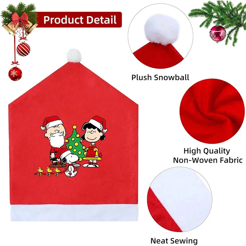 Snoopy's Christmas Hat Chair Covers | New Anime Home Decoration Living Room Cap Backrest Case | Fashion Big Xmas Gift Hot Sales