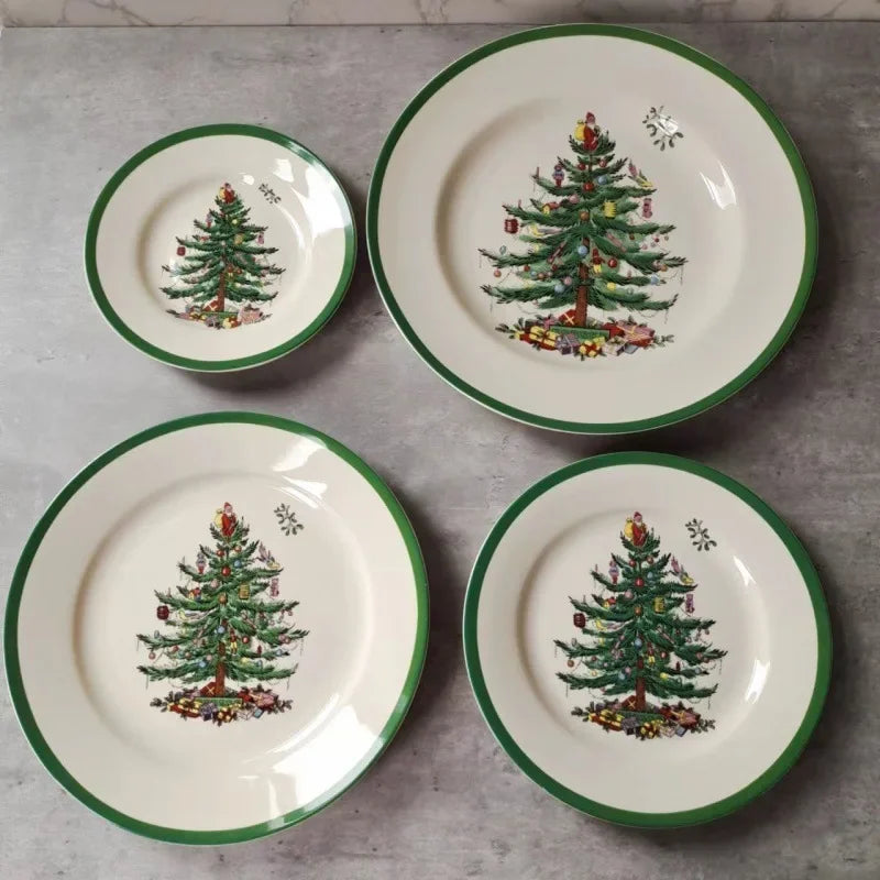Holiday-Themed Christmas Ceramic Plates & Cutlery Sets | Dinner Plates, Bowls, Mugs, & Saucers Tableware Collection