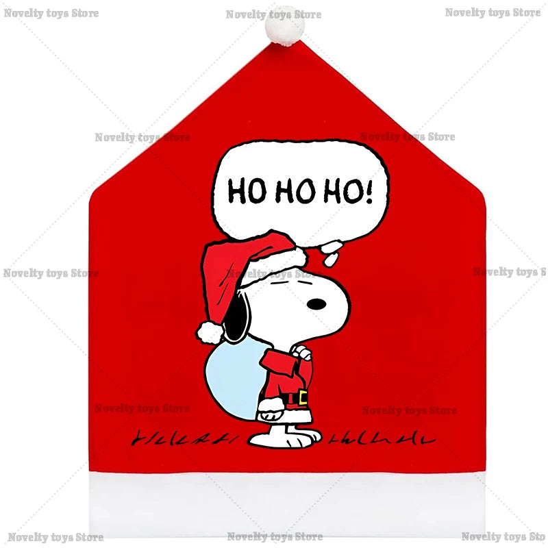 Snoopy's Christmas Chair Cover | Non-woven Fabric Seat Cover for Dining Table Decoration | Anime Xmas Party Supplies Home Gift
