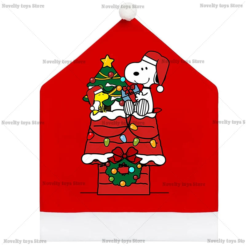Snoopy's Christmas Chair Cover | Non-woven Fabric Seat Cover for Dining Table Decoration | Anime Xmas Party Supplies Home Gift