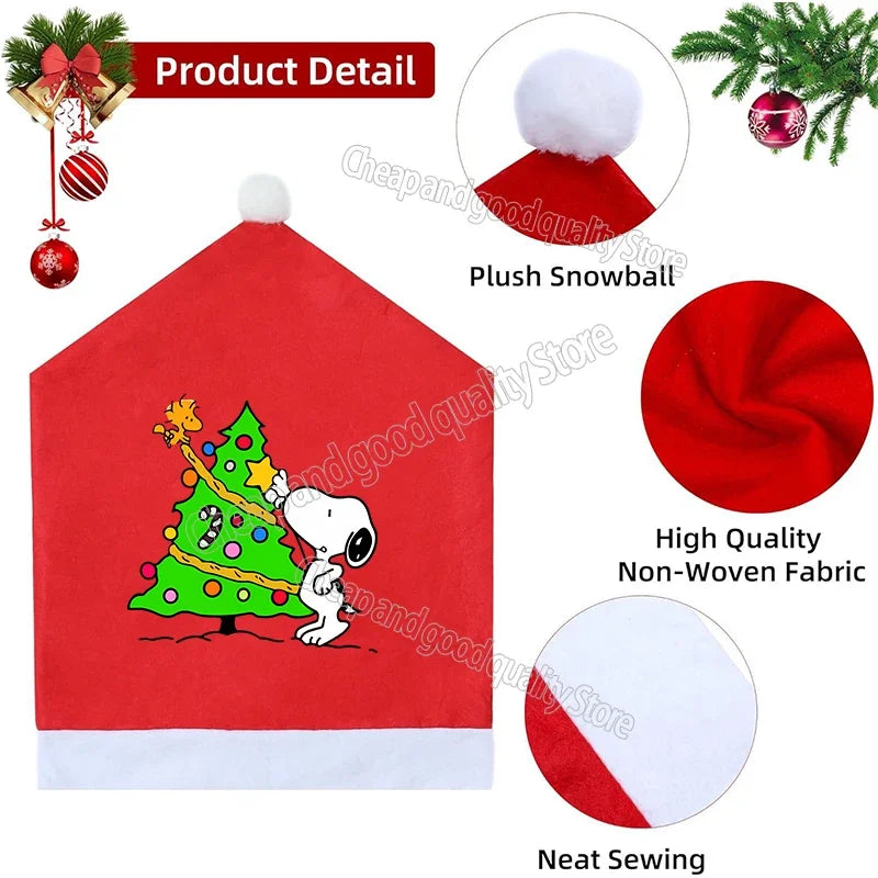 Snoopy's Christmas Hat Chair Covers | New Anime Home Decoration Living Room Cap Backrest Case | Fashion Big Xmas Gift Hot Sales