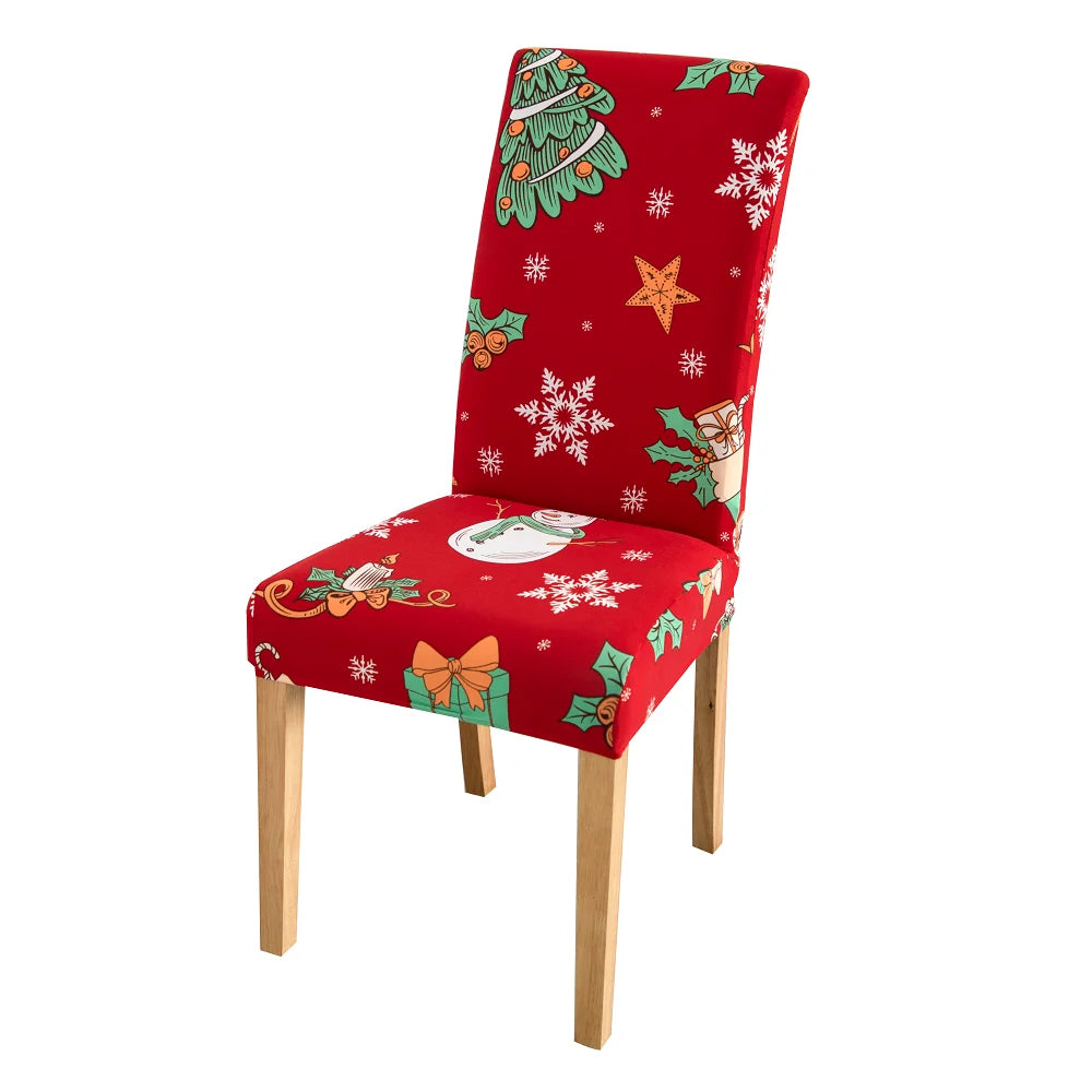 Christmas Chair Cover Dining Room Decor | 2023 Santa Claus & Snowflake Print Office Chair Covers | Stretch Removable Chair Seat Cover
