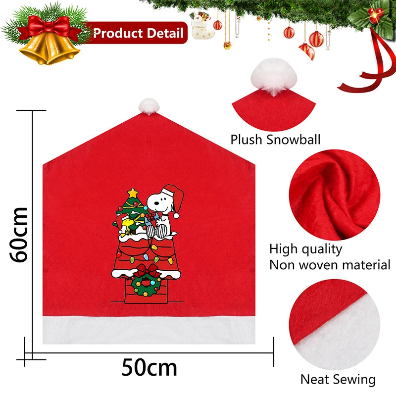 Snoopy's Christmas Hat Chair Covers | New Anime Home Decoration Living Room Cap Backrest Case | Fashion Big Xmas Gift Hot Sales