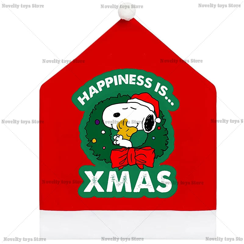 Snoopy's Christmas Chair Cover | Non-woven Fabric Seat Cover for Dining Table Decoration | Anime Xmas Party Supplies Home Gift