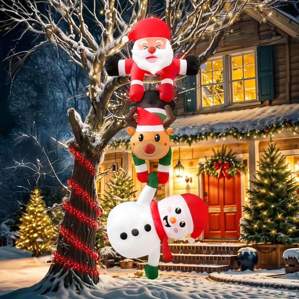 8FT Christmas Inflatable Decor | Climbing Santa, Reindeer, Snowman/Elves | Xmas Decor for Beam, Roof, Tree, Indoor Party