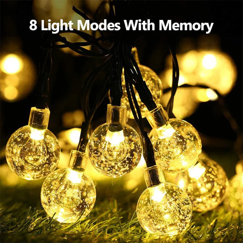 LED Solar String Lights – Outdoor Waterproof Bubble-Bead Fairy Lights with 8 Modes for Garden, Wedding & Christmas Decor