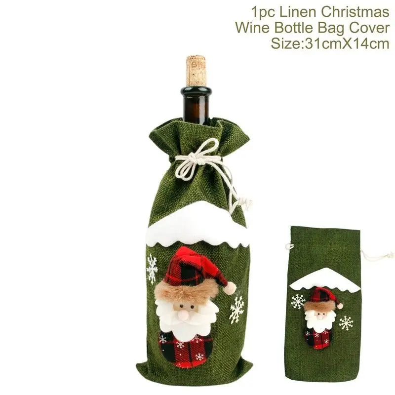 Christmas Wine Bottle Covers Set | Red Velvet Dress Sleeve Bags | Santa Claus Ornaments for New Year & Xmas Dinner Table Decoration