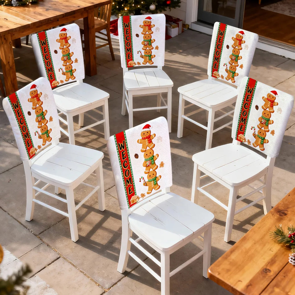 Christmas Gingerbread Man Chair Cover Slipcovers Set (2/4/6) | 100% Polyester Dining Room, Office & Banquet Chair Protective Cover