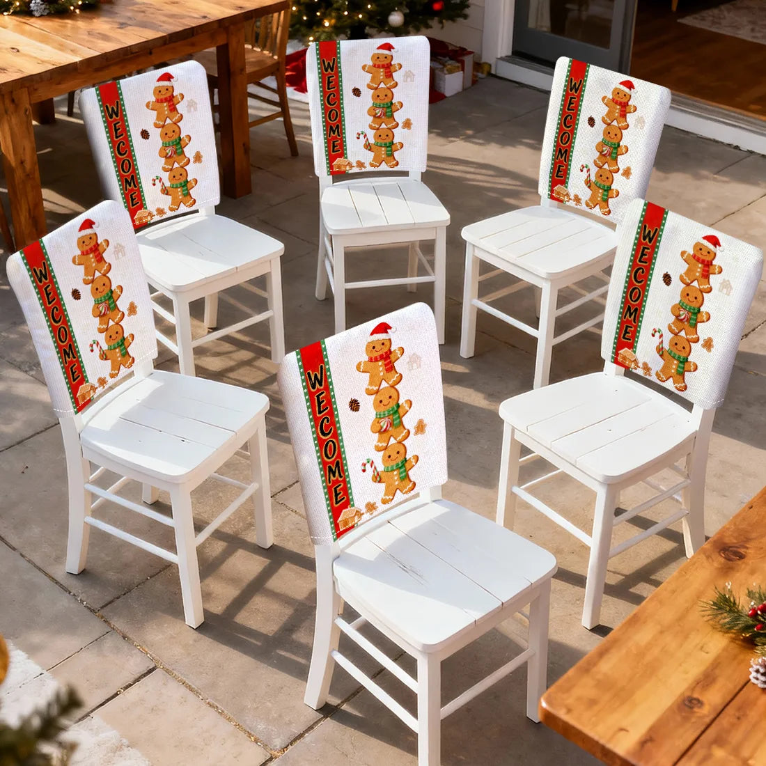 Christmas Gingerbread Man Chair Cover Slipcovers Set (2/4/6) | 100% Polyester Dining Room, Office & Banquet Chair Protective Cover