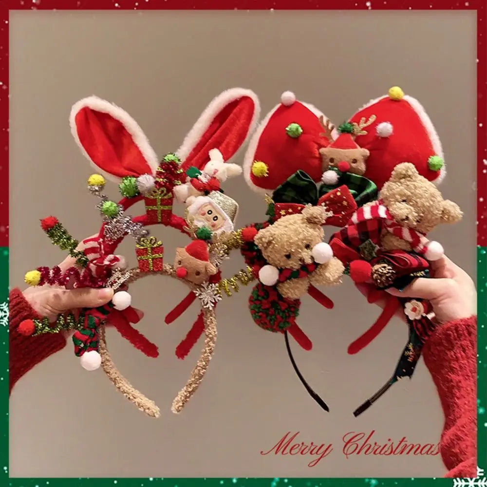 Christmas Headband Decoration | Santa Reindeer Antlers & Red Bowknot | Party Dress Up Plush Red Hair Band