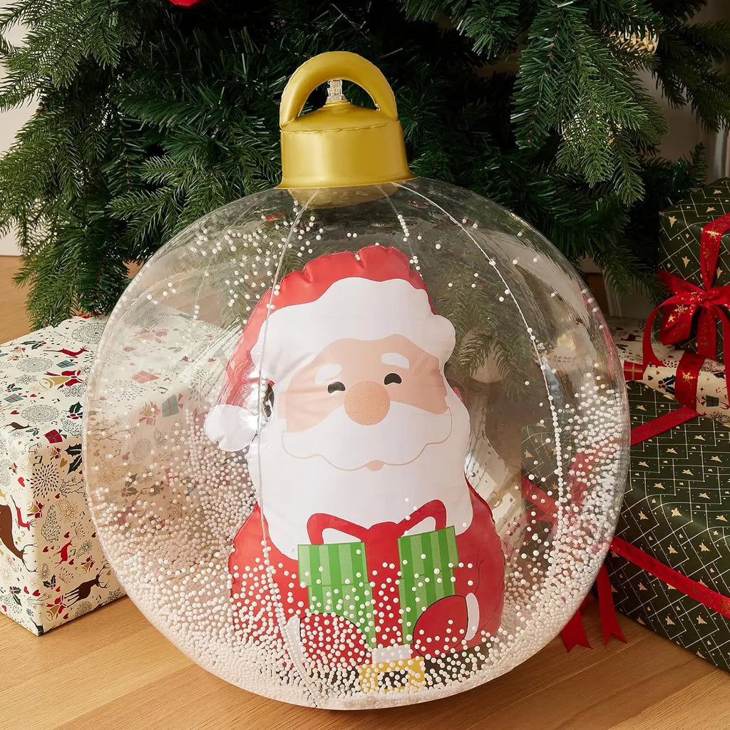 60cm Transparent Giant Inflatable Christmas Ball with Lights | PVC Illuminated Holiday Decorated Ornament