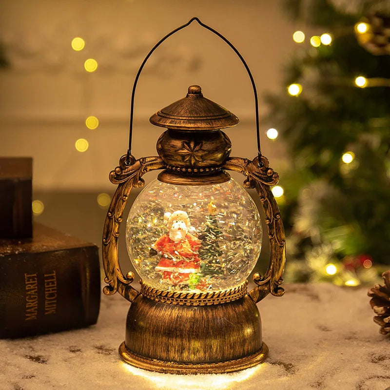 LED Christmas Snow Globe Lantern Music Box – Lighted Holiday Night Lamp for Home, Desktop & Festive Decoration