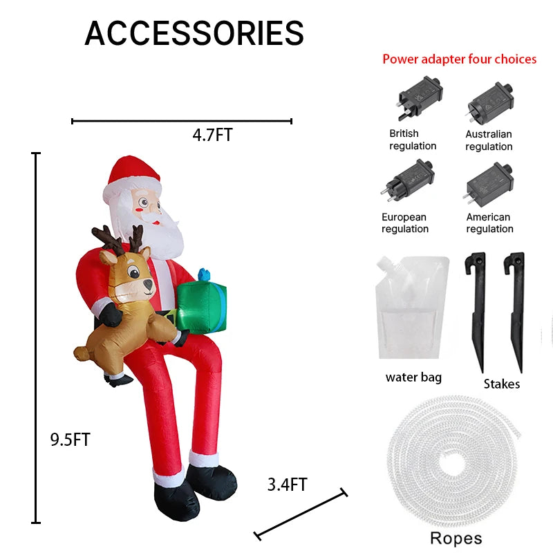 9.5FT Inflatable Christmas Santa Claus Decoration | Giant Reindeer & Gift LED Home Ornament | Xmas Yard Decor Supplies Toy