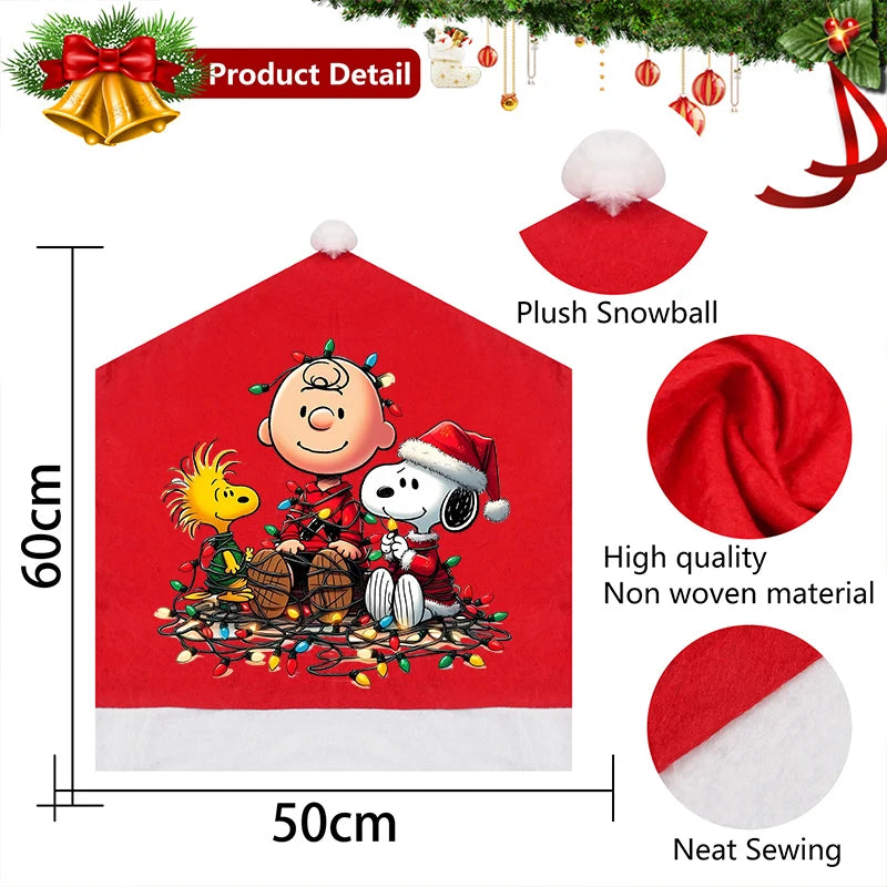 Snoopy's Christmas Chair Cover | Non-woven Fabric Seat Cover for Dining Table Decoration | Anime Xmas Party Supplies Home Gift