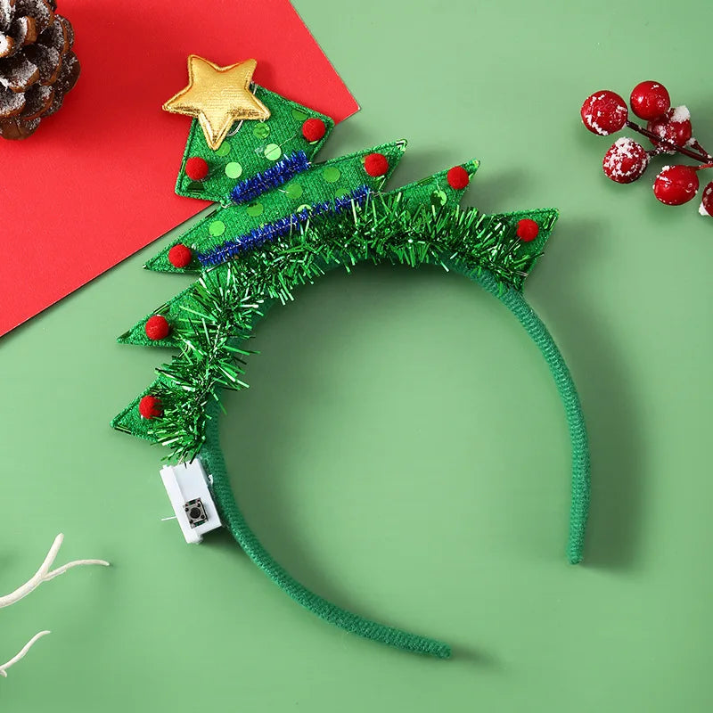 Festive Christmas Headband | Red & Green Beads, Golden Accents & Bell Charms | Hand-Wrapped Polyester Party Accessory