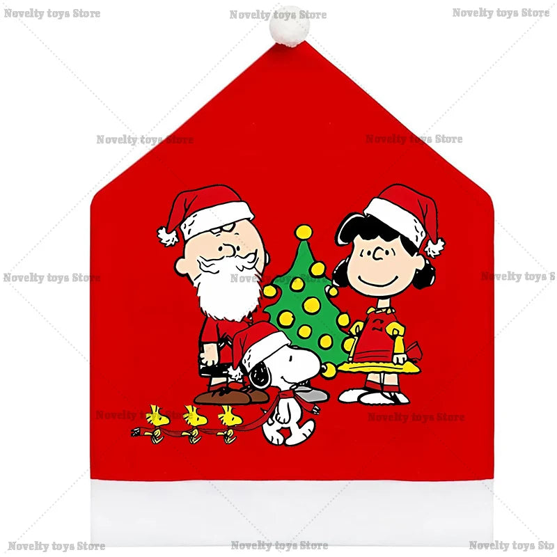 Snoopy's Christmas Chair Cover | Non-woven Fabric Seat Cover for Dining Table Decoration | Anime Xmas Party Supplies Home Gift