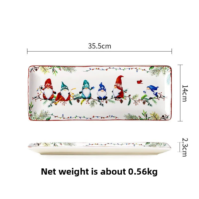 Goblin Series Ceramic Plate | Large Dinner Plate & Rectangle Tray | Christmas Tableware with Underglaze Finish