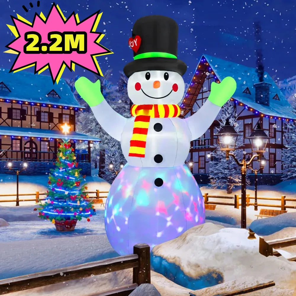 7FT (2.2M) Christmas Inflatable Green Gloves Snowman | Outdoor Model with Built-in Rotating LED Lights | Indoor/Outdoor Xmas Decorations