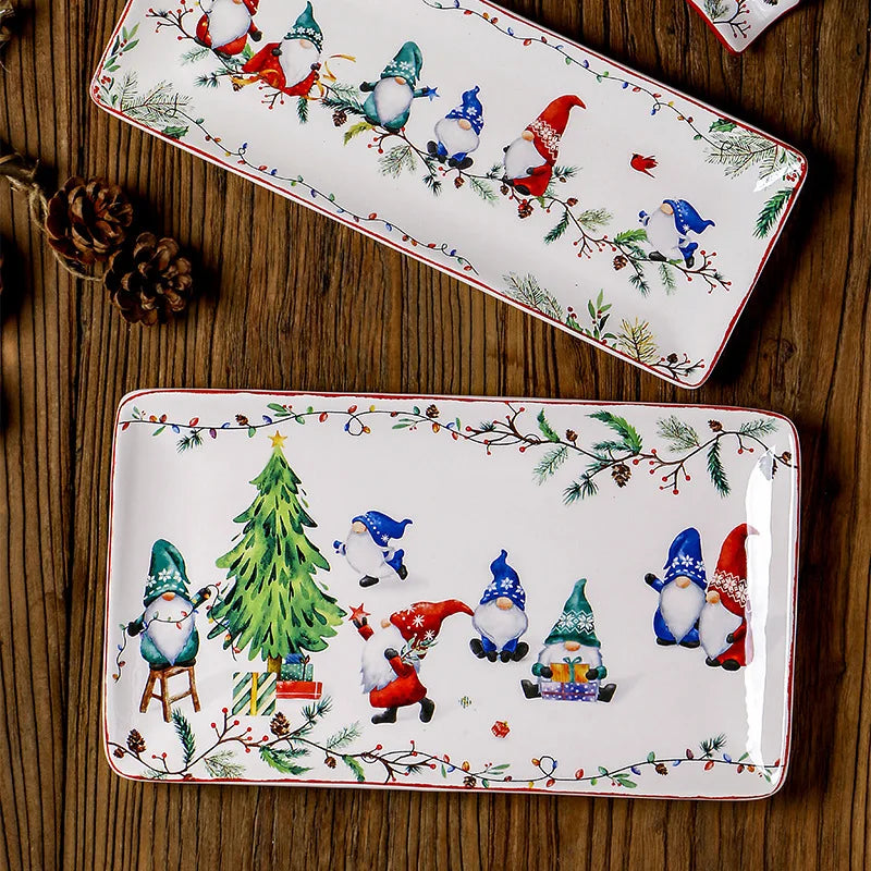 Goblin Series Ceramic Plate | Large Dinner Plate & Rectangle Tray | Christmas Tableware with Underglaze Finish