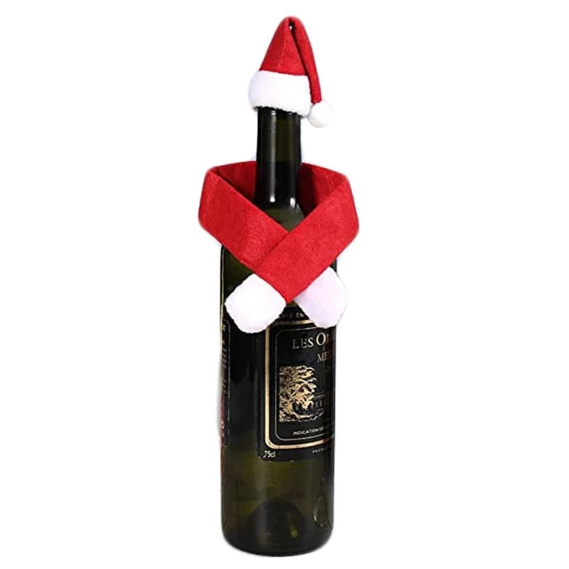Christmas Wine Bottle Covers Set | Red Velvet Dress Sleeve Bags | Santa Claus Ornaments for New Year & Xmas Dinner Table Decoration