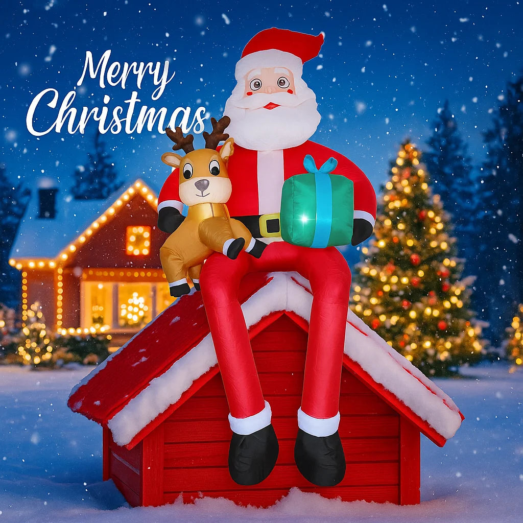 9.5FT Inflatable Christmas Santa Claus Decoration | Giant Reindeer & Gift LED Home Ornament | Xmas Yard Decor Supplies Toy