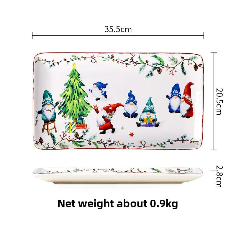 Goblin Series Ceramic Plate | Large Dinner Plate & Rectangle Tray | Christmas Tableware with Underglaze Finish