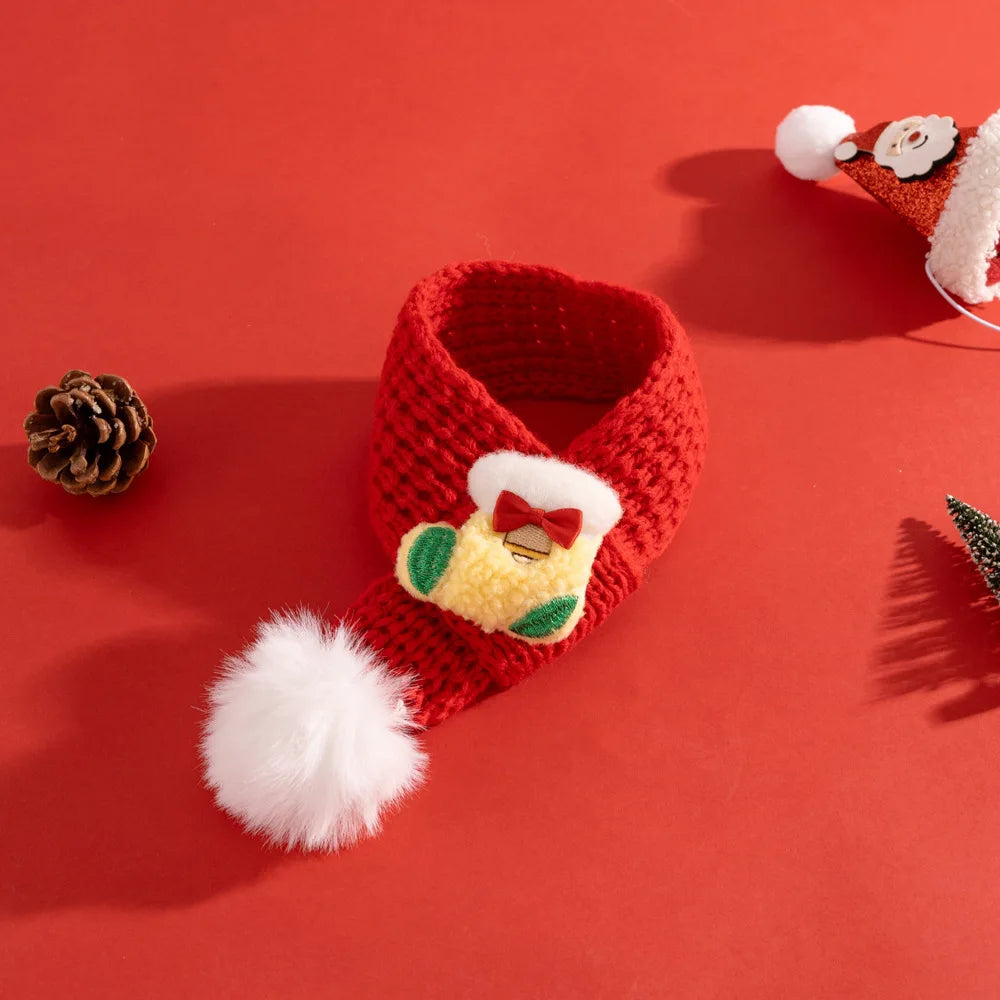 Pet Cat Knitted Scarf | Winter Christmas Soft Santa Claus Knit Scarves for Dog & Cats | Adjustable Xmas Costume Scarf Pet Supplies