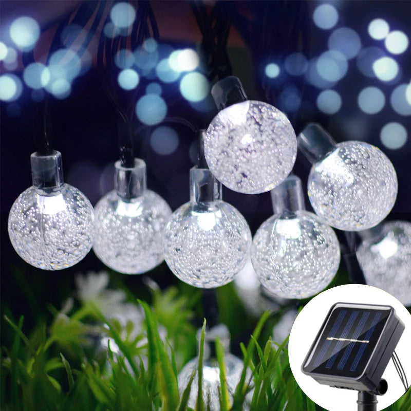 LED Solar String Lights – Outdoor Waterproof Bubble-Bead Fairy Lights with 8 Modes for Garden, Wedding & Christmas Decor