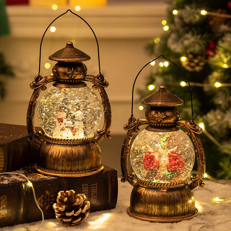 LED Christmas Snow Globe Lantern Music Box – Lighted Holiday Night Lamp for Home, Desktop & Festive Decoration