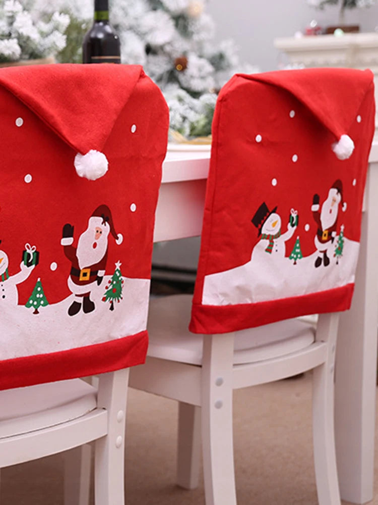 15 Patterns Santa Claus Hat Christmas Chair Covers | Home & Kitchen Dining Room Decoration | Xmas Restaurant & Dinning Home Supplies