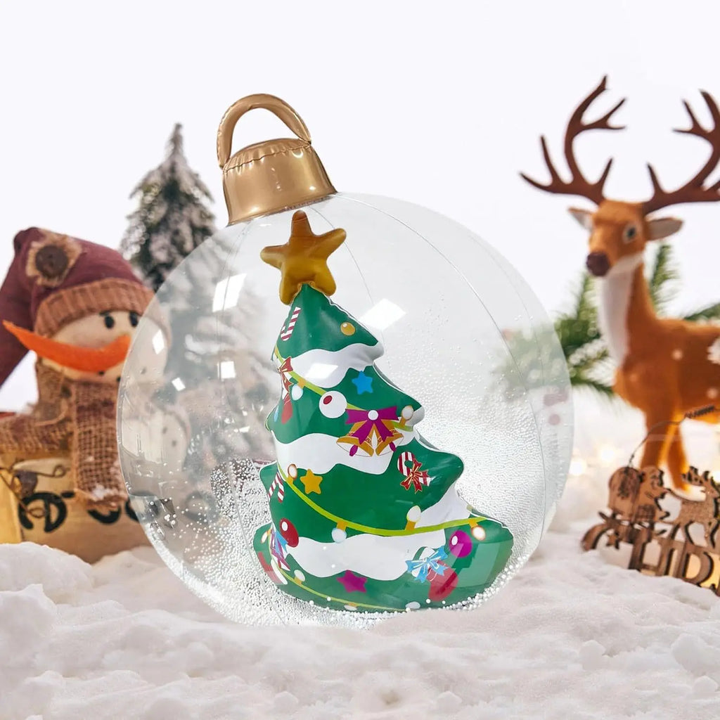 60cm Transparent Giant Inflatable Christmas Ball with Lights | PVC Illuminated Holiday Decorated Ornament