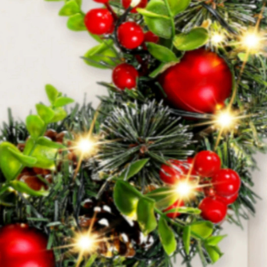 Elegant Red Christmas Wreath | LED PVC Red Fruit Wreath | Window, Door & Wall Ornament Decorations | Home Halloween Decor Gifts