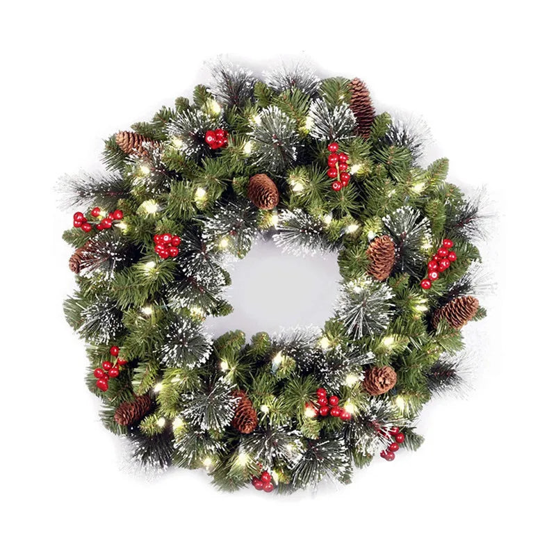 20-60cm LED Christmas Pinecone Wreath | Red Berries Artificial Xmas Wreath | New Year Party DIY Decoration to Add Christmas Vibe