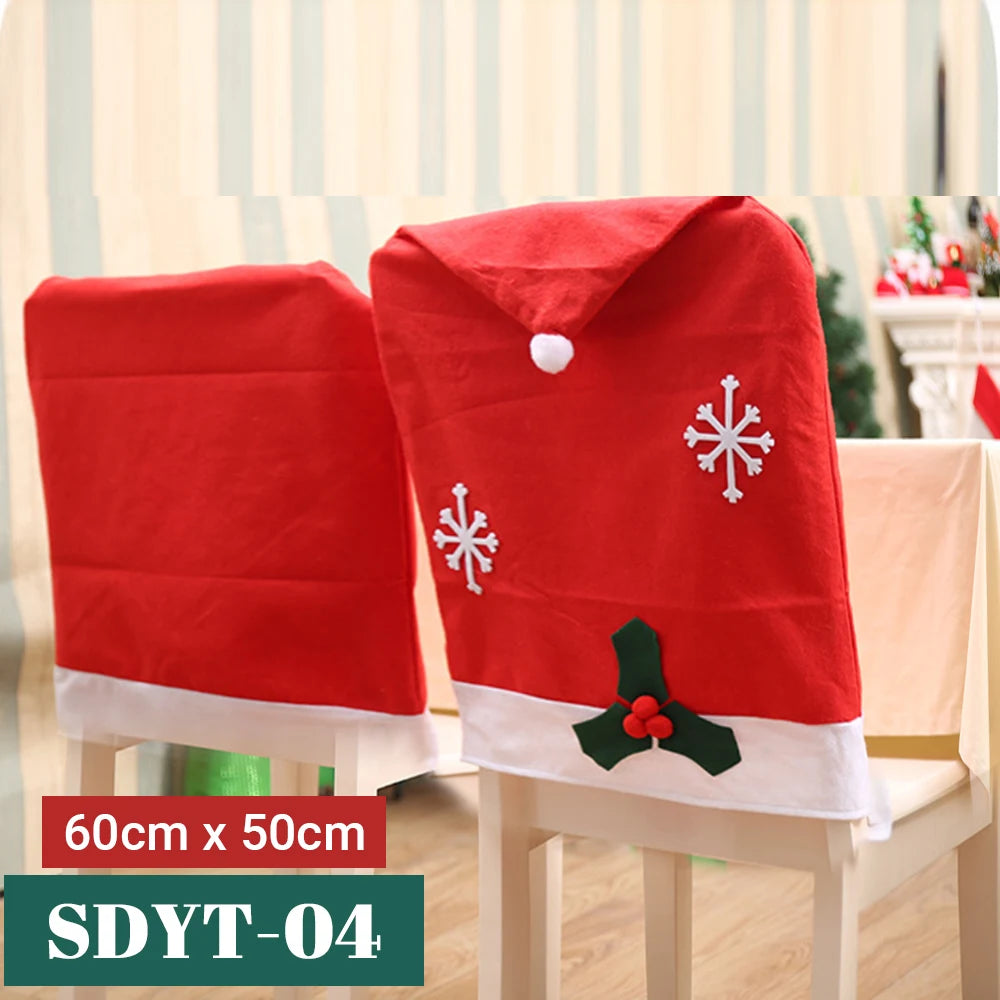 15 Patterns Santa Claus Hat Christmas Chair Covers | Home & Kitchen Dining Room Decoration | Xmas Restaurant & Dinning Home Supplies