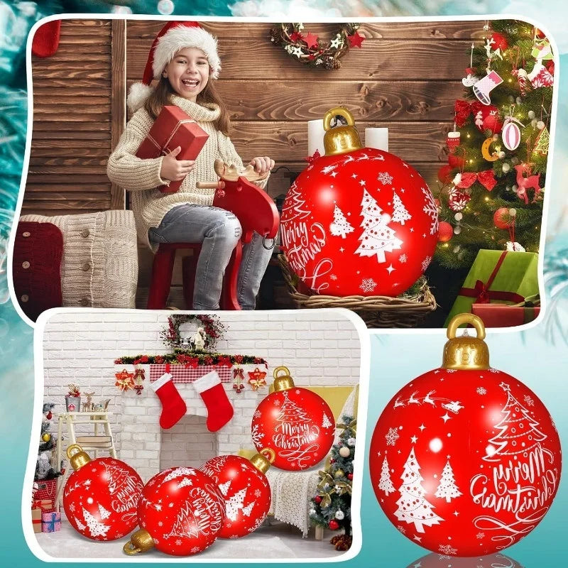 32 Inch Giant PVC Inflatable Christmas Ball Ornaments | Outdoor Large Xmas Blow Ball Decorations for Parties