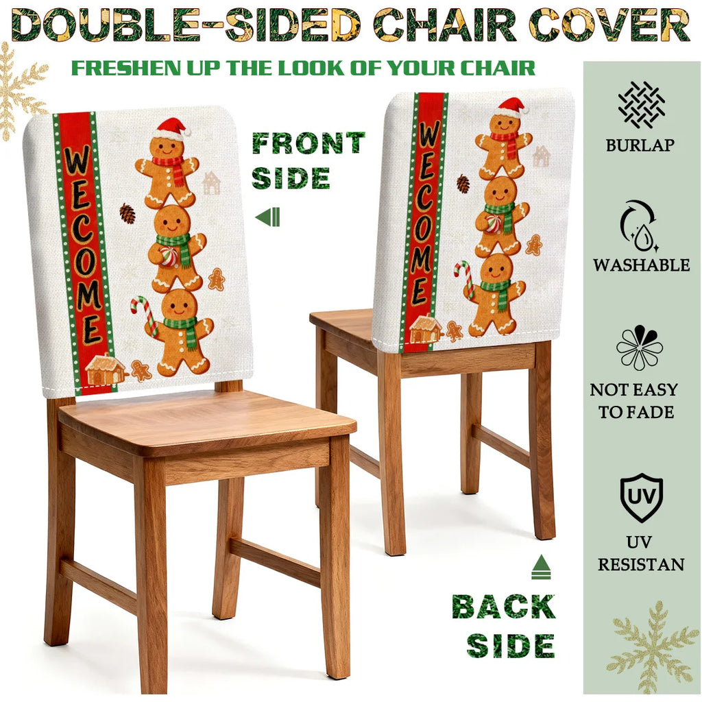 Christmas Gingerbread Man Chair Cover Slipcovers Set (2/4/6) | 100% Polyester Dining Room, Office & Banquet Chair Protective Cover