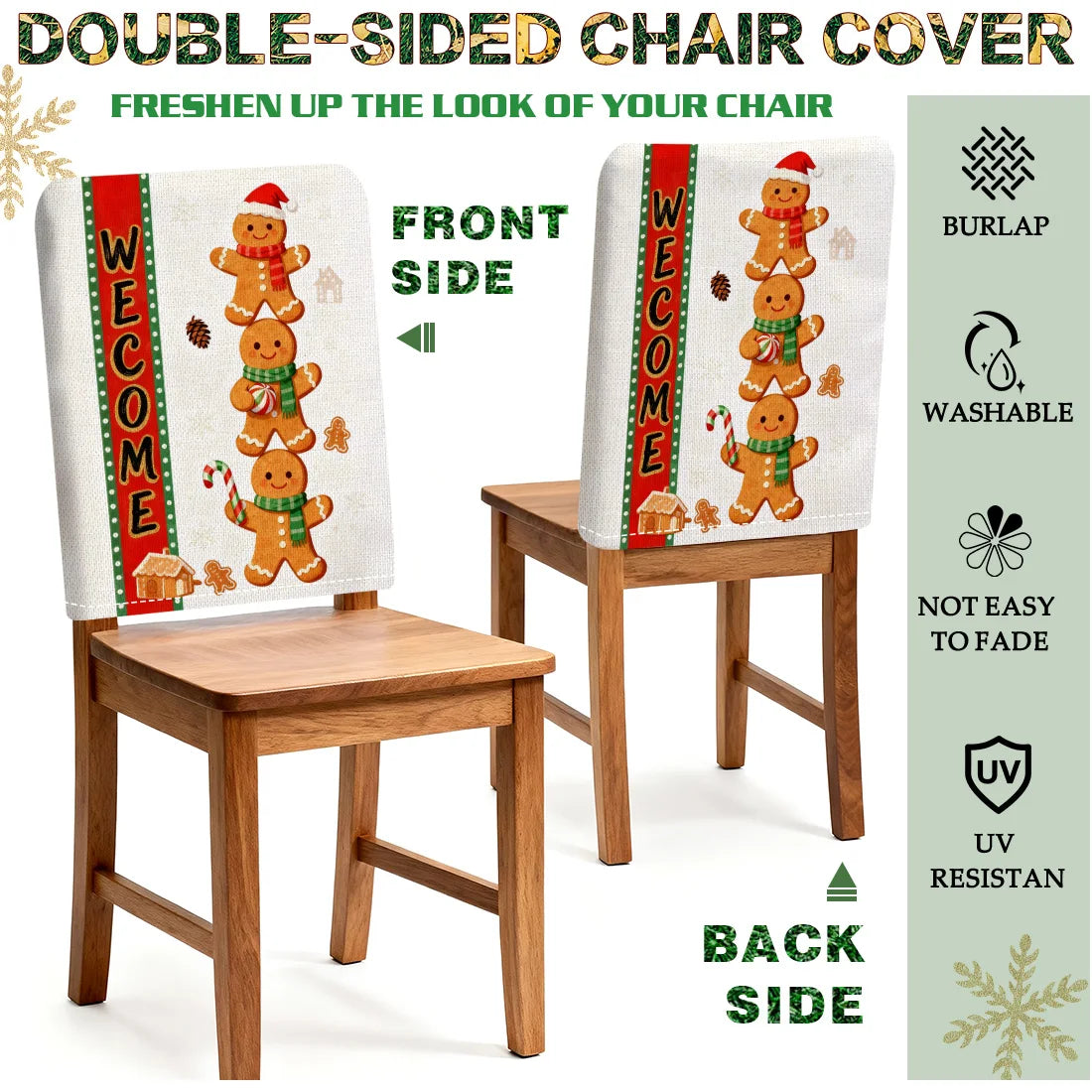 Christmas Gingerbread Man Chair Cover Slipcovers Set (2/4/6) | 100% Polyester Dining Room, Office & Banquet Chair Protective Cover