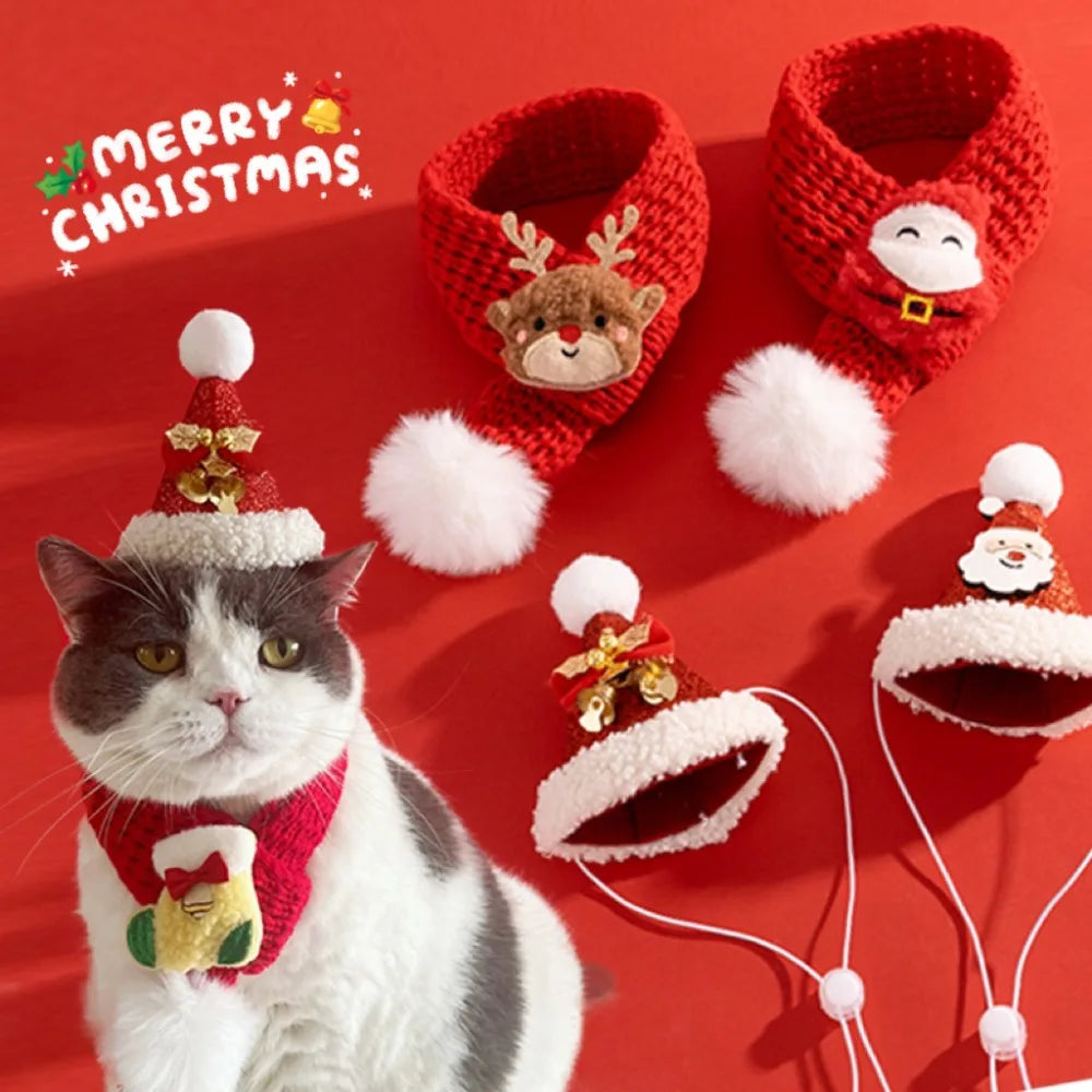 Pet Cat Knitted Scarf | Winter Christmas Soft Santa Claus Knit Scarves for Dog & Cats | Adjustable Xmas Costume Scarf Pet Supplies