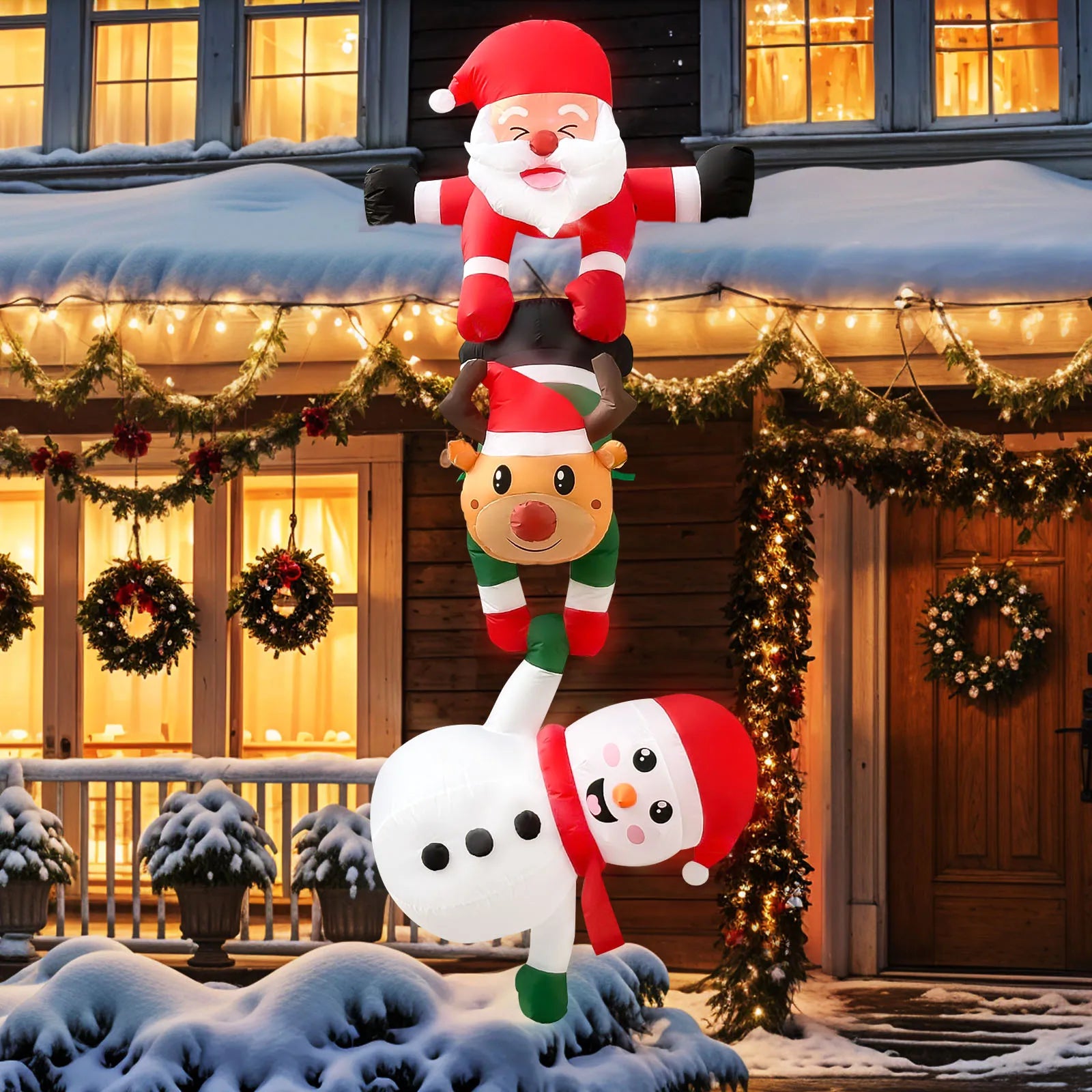 8FT Christmas Inflatable Decor | Climbing Santa, Reindeer, Snowman/Elves | Xmas Decor for Beam, Roof, Tree, Indoor Party