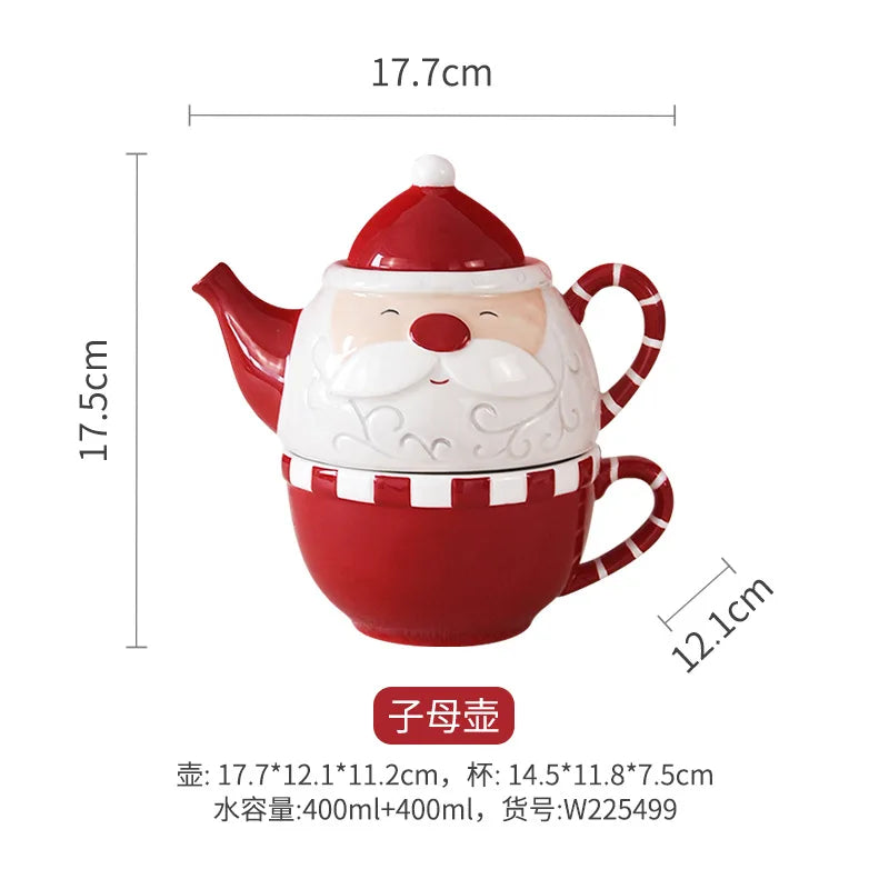 Nordic Christmas Tableware Set | Stitching Santa Claus Dishes & Plates | Embossed Sealed Jar, Seasoning Jar, Ceramic Flat Plate & Cup